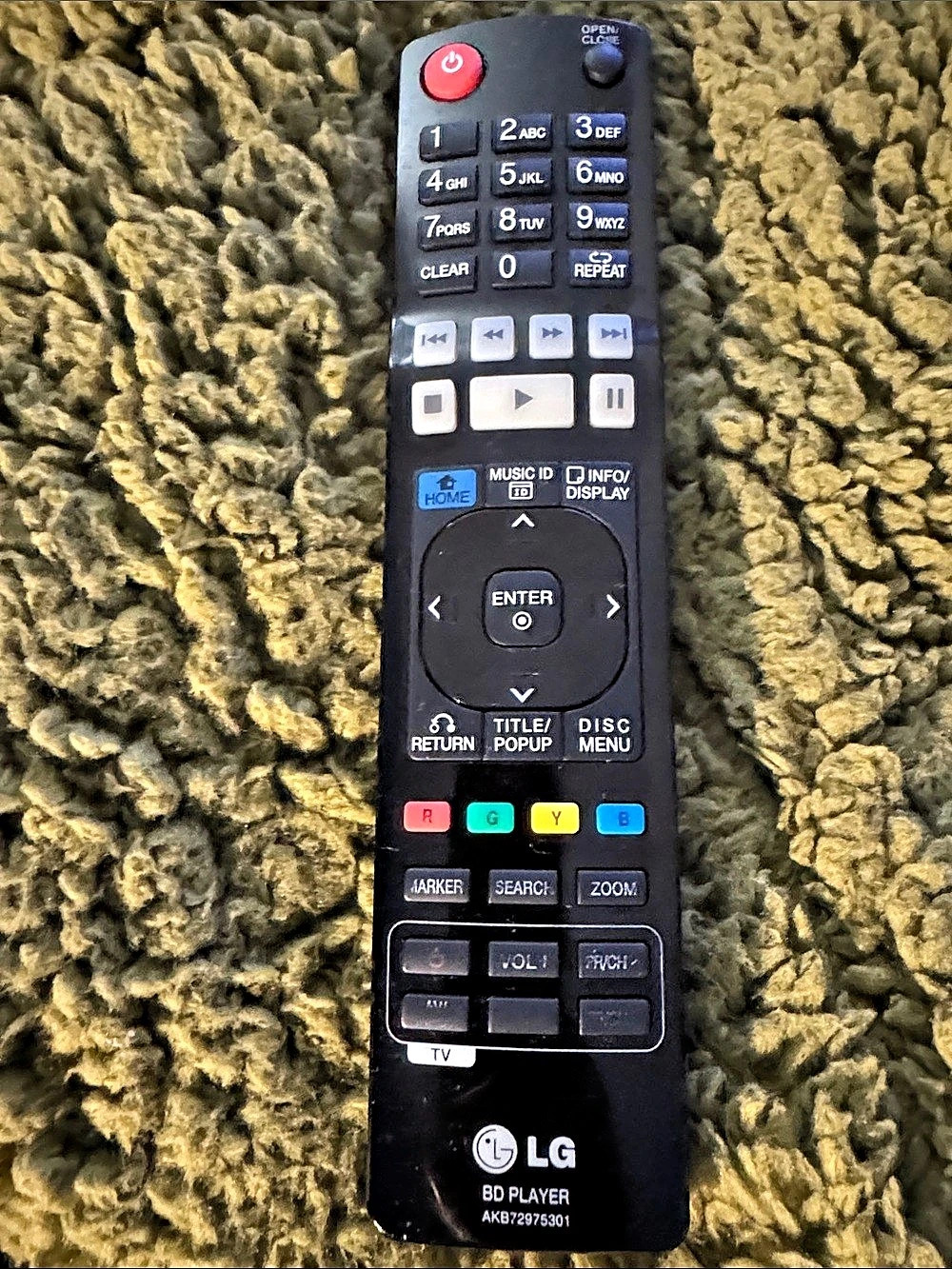 LG AKB72975301 Blu-ray Player Remote Black